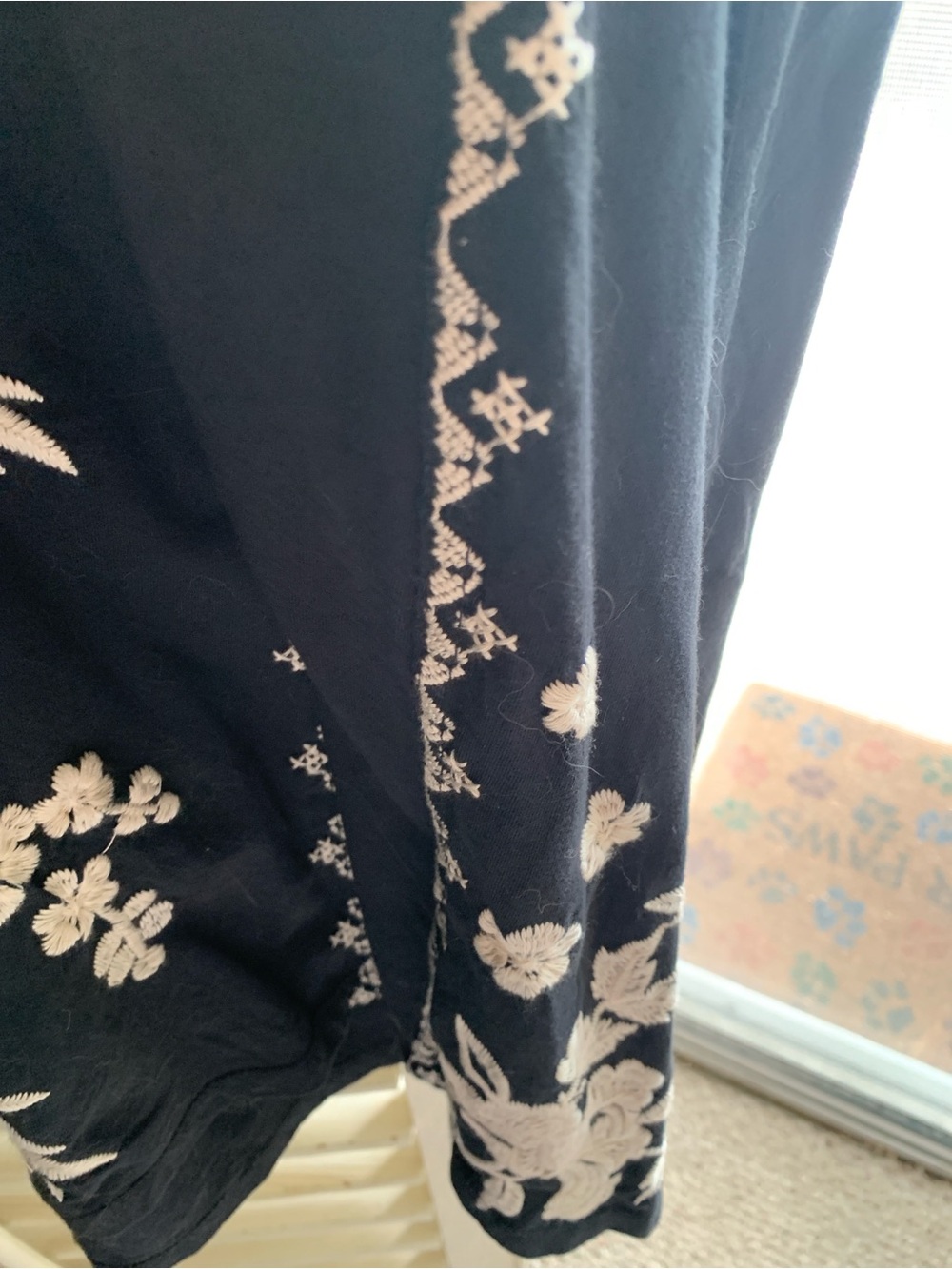 Johnny Was Black Maxi Dress with Cream Floral Embroidery cotton knit - Picture 6 of 7